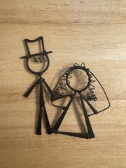 vintage metal wire wedding cake topper. Wrought Iron. 20th Century. Bride&groom