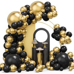Black and Gold Balloons Garland Arch Kit, 134pcs Black and Metallic Gold Ball…
