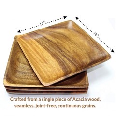 Wrightmart Set Of 4 Acacia Wood Plates 10 Square Dinner Plates Solid