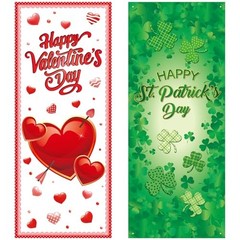 2 Pcs Valentine‘s Day and St. Patricks Day Door Covers Polyester Two festivals