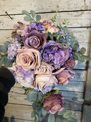 Dusty Purple And Lavender Cascade Style Bouquet With Matching Boutonnière