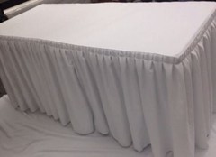 8′ Fitted Polyester Double Pleated Table Skirting Cover w/Top Topper shows White
