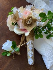Bride Wedding Handmade Bouquet & Boutonniere. Blush pink and white .