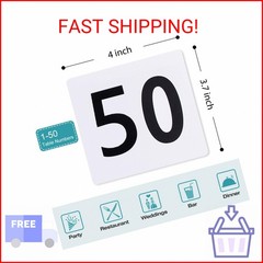 Toncoo 50Pcs Table Numbers 1-50, 3.7×4 Inch Plastic Table Numbers, Double Sided