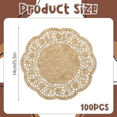 100 Pcs 5.5 Inch Round Paper Doilies, Disposable Brown Paper Placemats Lace