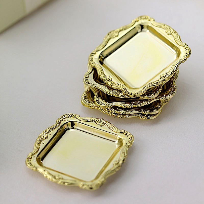 12 GOLD 3″ Metallic Mini Square TRAYS Wedding Favor GIFT HOLDERS Party Supplies