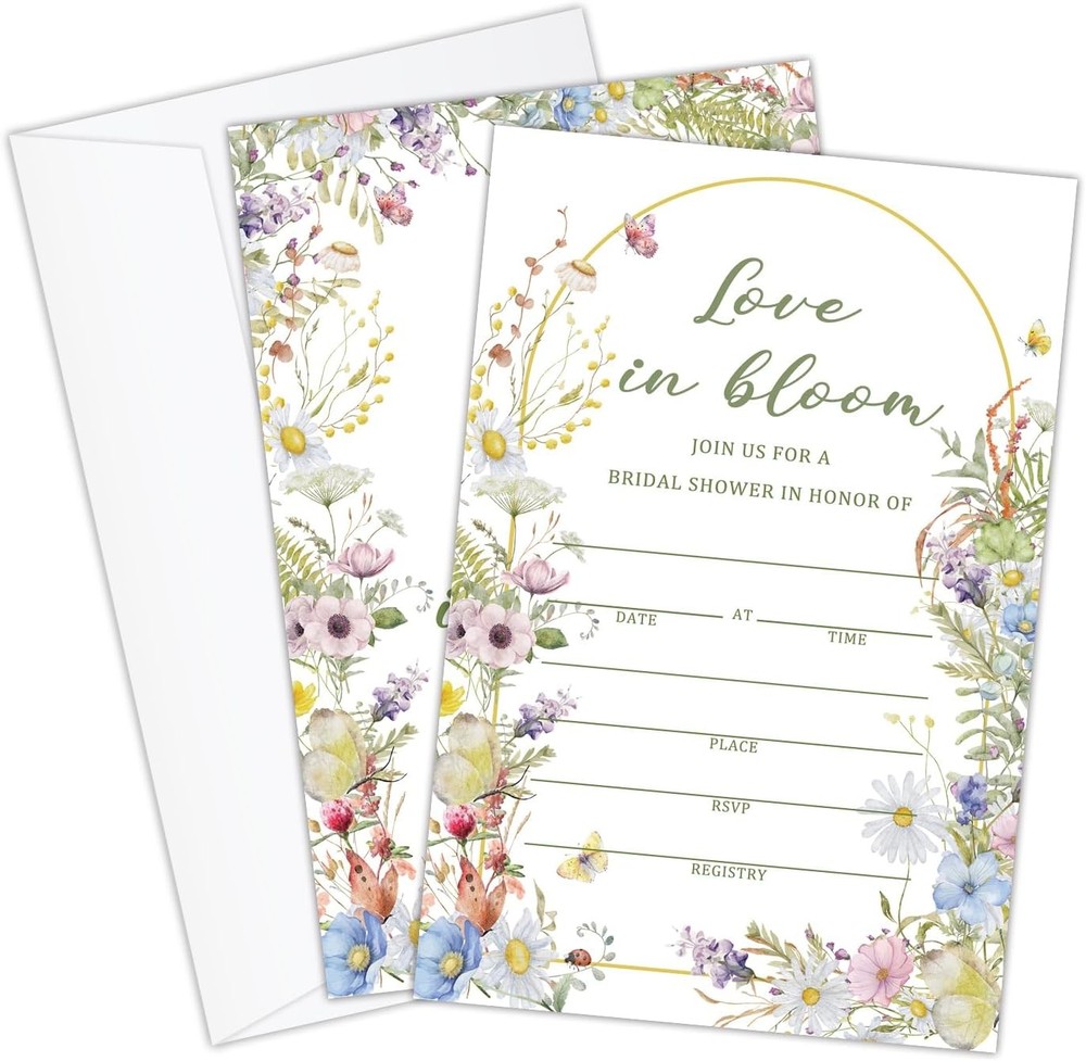 25 Sets Flower Double Sided Wedding Invitations with Envelopes and Rsvp Cards, W