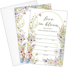 25 Sets Flower Double Sided Wedding Invitations with Envelopes and Rsvp Cards, W