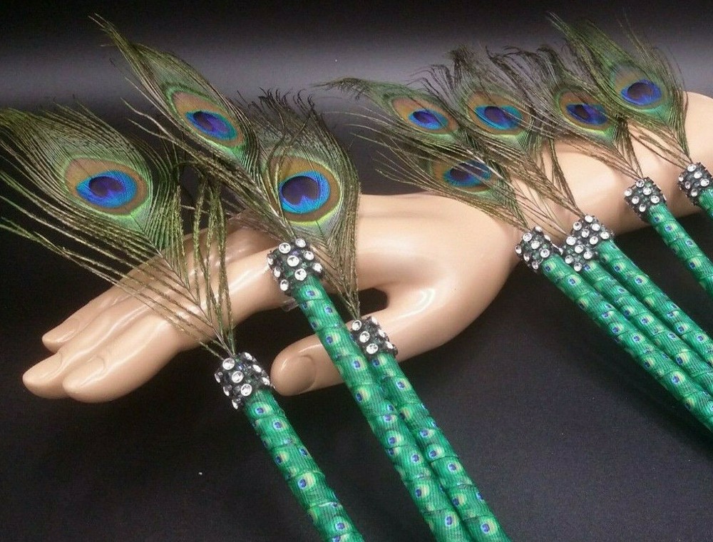 Weddings Peacock Feather Pen Favors ,Sweet16,Quinceañera,Recuerdos,12 pcs