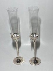 Vera Wang Love Knots Wedgwood Toasting Champagne Flutes Silver Love Knots Bows