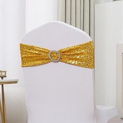 Pack of 50 Spandex Sequins Chair Sashes Gold Chair Bands with Buckles, Chairs