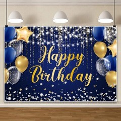 7x5ft Happy Birthday Decorations Backdrop Banner, Glitter Birthday Backdrop S…