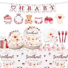 Party Decoration Set – Serves 24 – 112Pcs A Little Valentine’s Day Baby Shower