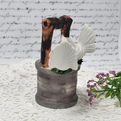 Vintage Wishing Well Cake Topper Bisque Porcelain Lovebirds Dove Figurine