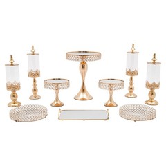 10Pcs Gold Iron Crystal Acrylic Cake Stand Set for Display and Decoration