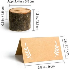 20 Pieces Wooden Place Card Holders with 24 Kraft Paper Cards, Rustic Wood Table