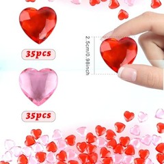 Red＆Pink Acrylic Heart Ornaments Translucent Hearts Shaped Gems 70 Red ＆ Pink