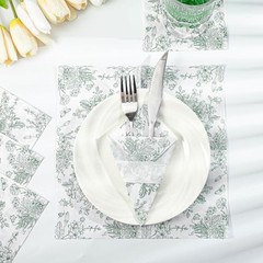 100 Pcs Floral Napkins, Green and White Toile Napkin Wedding Sage Green