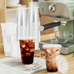 300 Pack Clear Plastic Cups with Lids and Straws 16 OZ – 300 Pack