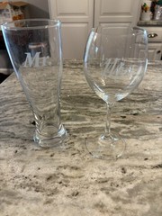 Etched Beer and Wine Glass Set Wedding Drinkware Two-Piece Clear Glass