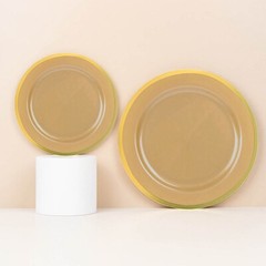 GOLD 10 Round 7″ Plastic SALAD PLATES Gold Rim Party Events Tableware
