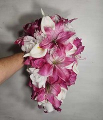 Fuchsia White Rose Tiger Lily Bridal Wedding Bouquet Accessories