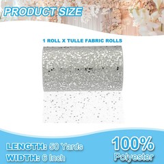 Tulle Fabric Rolls 6″ by 50 Yards Fabric Spool Tulle for DIY, Silver