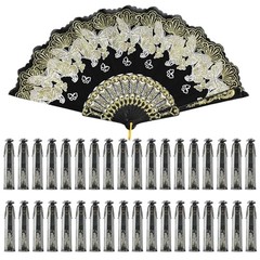 50 Pcs Hand Lace Foldable Fans Bulk for Women with Organza Bag Butterfly Gold