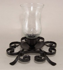 Candle Holders Wrought Iron Black Cut Glass Shades 9.5″W 9″High Set/2