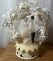 Vintage 1950s Wedding Cake Topper Bride Groom Floral Arch Ivory