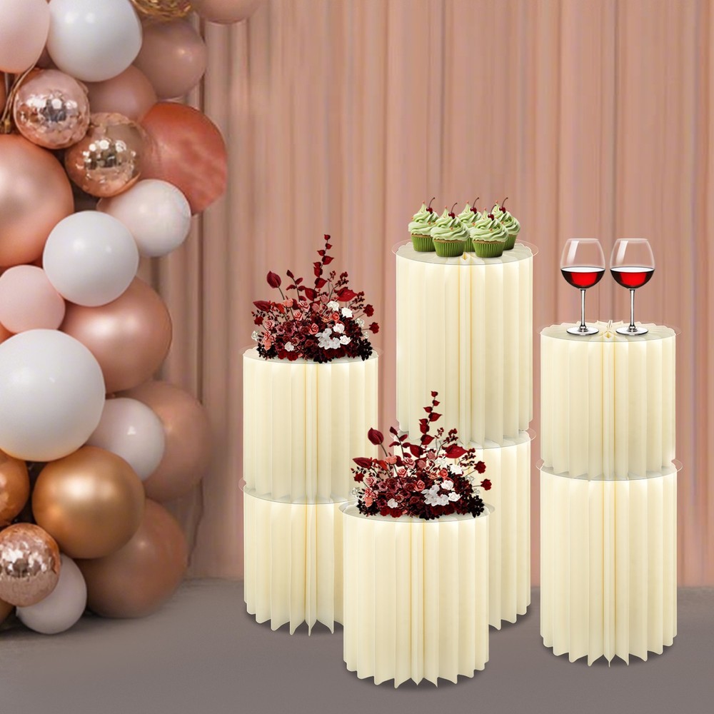 7Pcs Foldable Paper Column Display Stands Milky White Cylinder Flower Stands