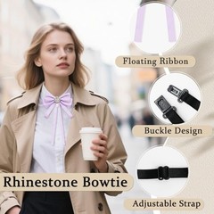 Womens Bow Tie Ribbon Rhinestone Bow Ties for Women Pre-Tied Necktie for Purple
