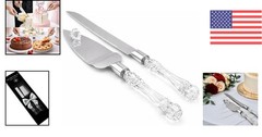 Elegant Cake Knife and Server Set Stainless Steel with Crystal Handle – Perfe…