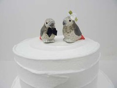 Gray African Parrot Cake Top Bride Groom Love Bird Wedding Carved Wood Statue