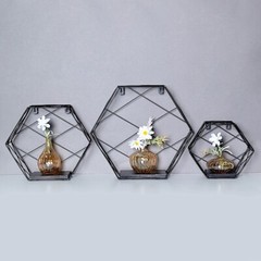 3 Hexagon Metal Wood GEOMETRIC FLOATING SHELVES Party Event Sale Supplies