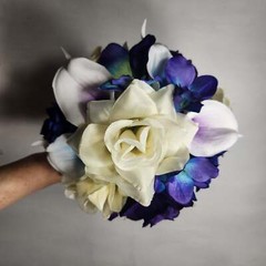 Purple Royal Blue Ivory Rose Calla Lily Orchid Bridal Wedding Bouquet Accessorie