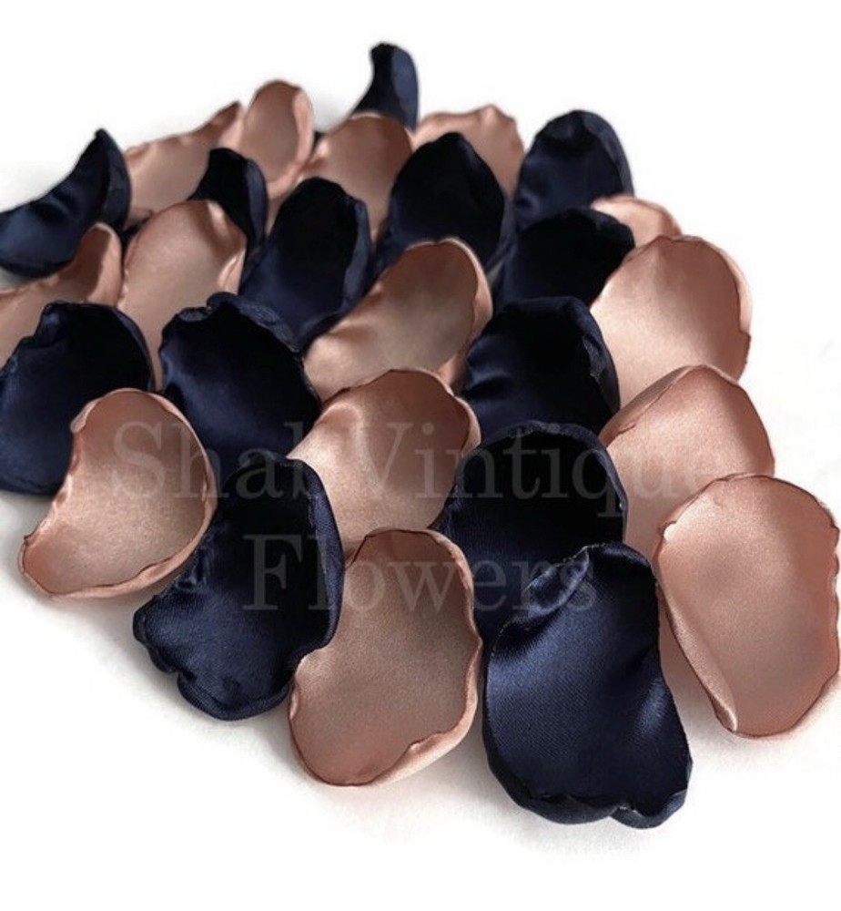 Navy Blue and Rose Gold mix of 100 Flower Petals, Wedding Table Decor