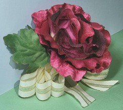 Large Deep Red Velveteen Silk Rose & Bow Corsage Princess «Kachi» Garden Flower