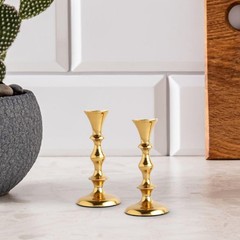 Rely+ Gold Candle Holders Set of 2 Decorative Centerpiece Table Medium,