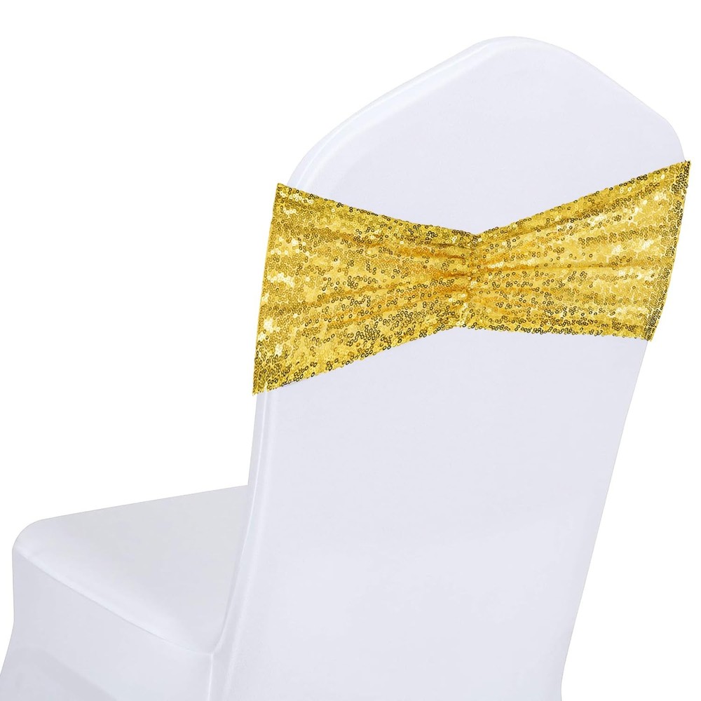 SquarePie Sequin Chair Sashes Bands 30PCS Gold Glitter Decorative 30,