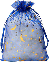 100Pcs 5X7 Inches Sheer Drawstring Organza Bags Stars and Moon Wedding Party Fav