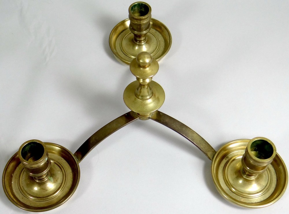 Brass Candle Holder Maitland Smith Candelabra Triple Taper Table Top Drip Pans