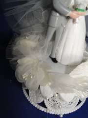 New Vintage Wilton Tender Love Wedding CakeTop, grey suit, 114-401