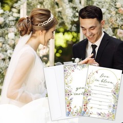 25 Sets Flower Double Sided Wedding Invitations with Envelopes and Rsvp Cards, W