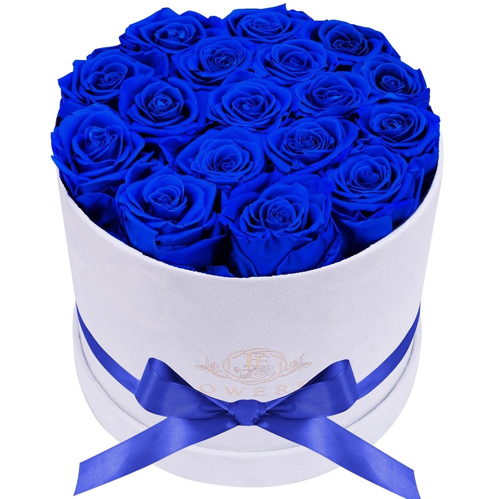 Prifroti 17 Flowers in a Luxury Suede Box, Birthday 17 Roses, Royal Blue