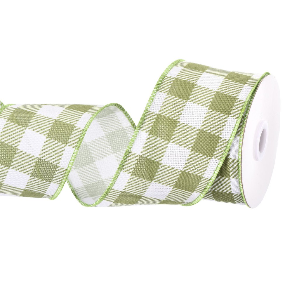 Plaid Check Ribbon, 2.5 Inch x 10 Yards Gingham Ribbon, Olive Green