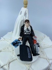 Funny Auto Bride and Groom Wedding cake topper JO