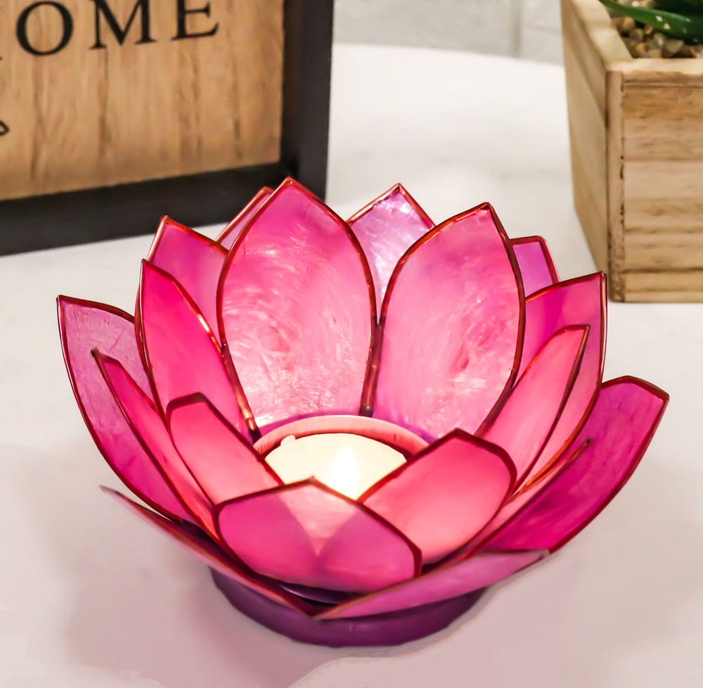 Ebros Seashells Lotus Flower Votive Tea Light Candle Holder 4.25″D (Coral Pink)