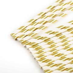 200 pcs 8″ White and Gold Biodegradable Striped Paper Straws Wedding Party Craft