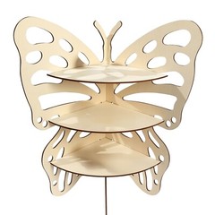 24″ NATURAL 3 Tier Butterfly Wooden CUPCAKE Dessert STAND Party Event Supplies